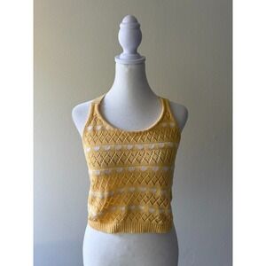 Cotton On Body Yellow Knit Crop Top L Hearts Pattern Sleeveless Y2K Cute Kawaii